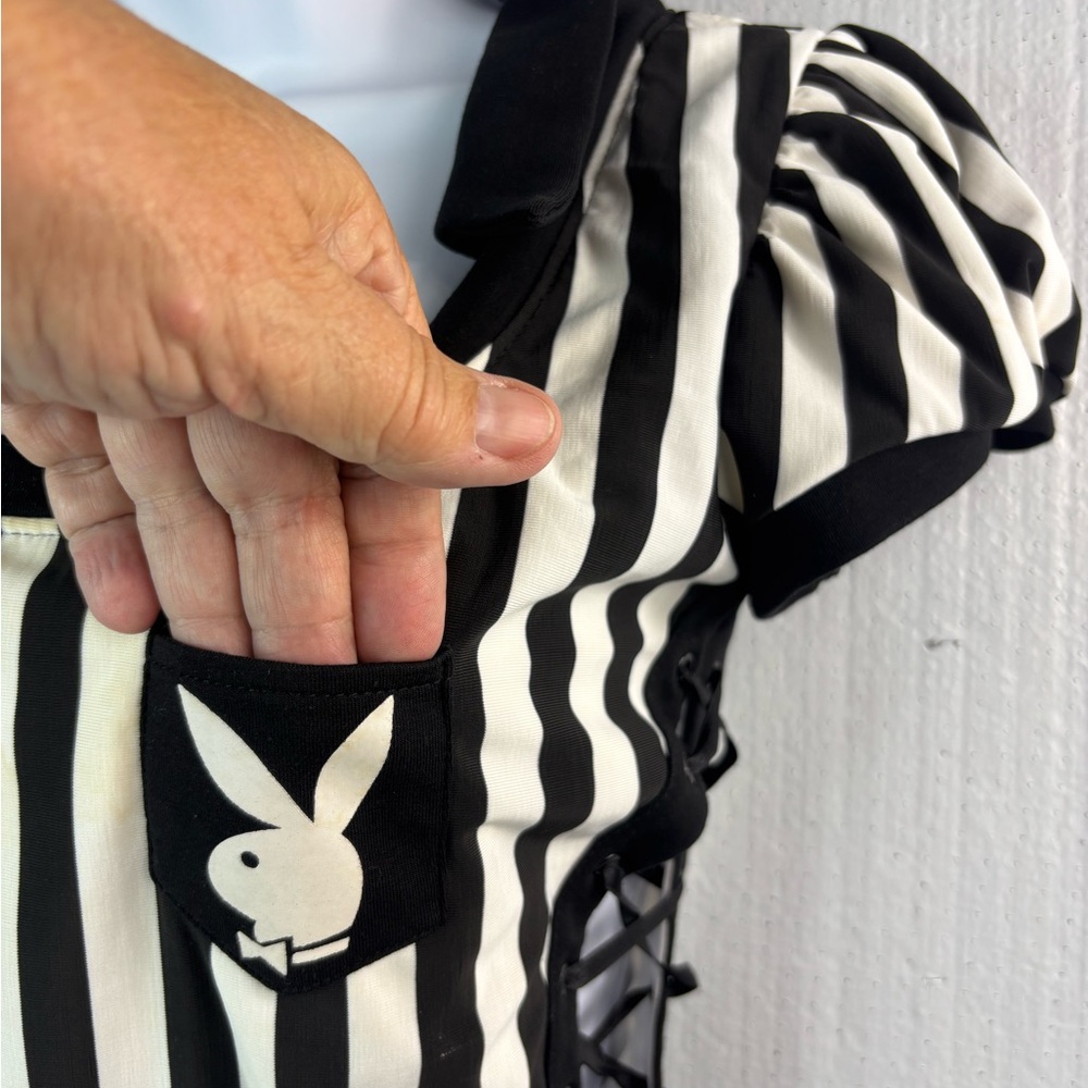 Halloween PLAYBOY Sexy Referee Black and White Striped Mini Dress